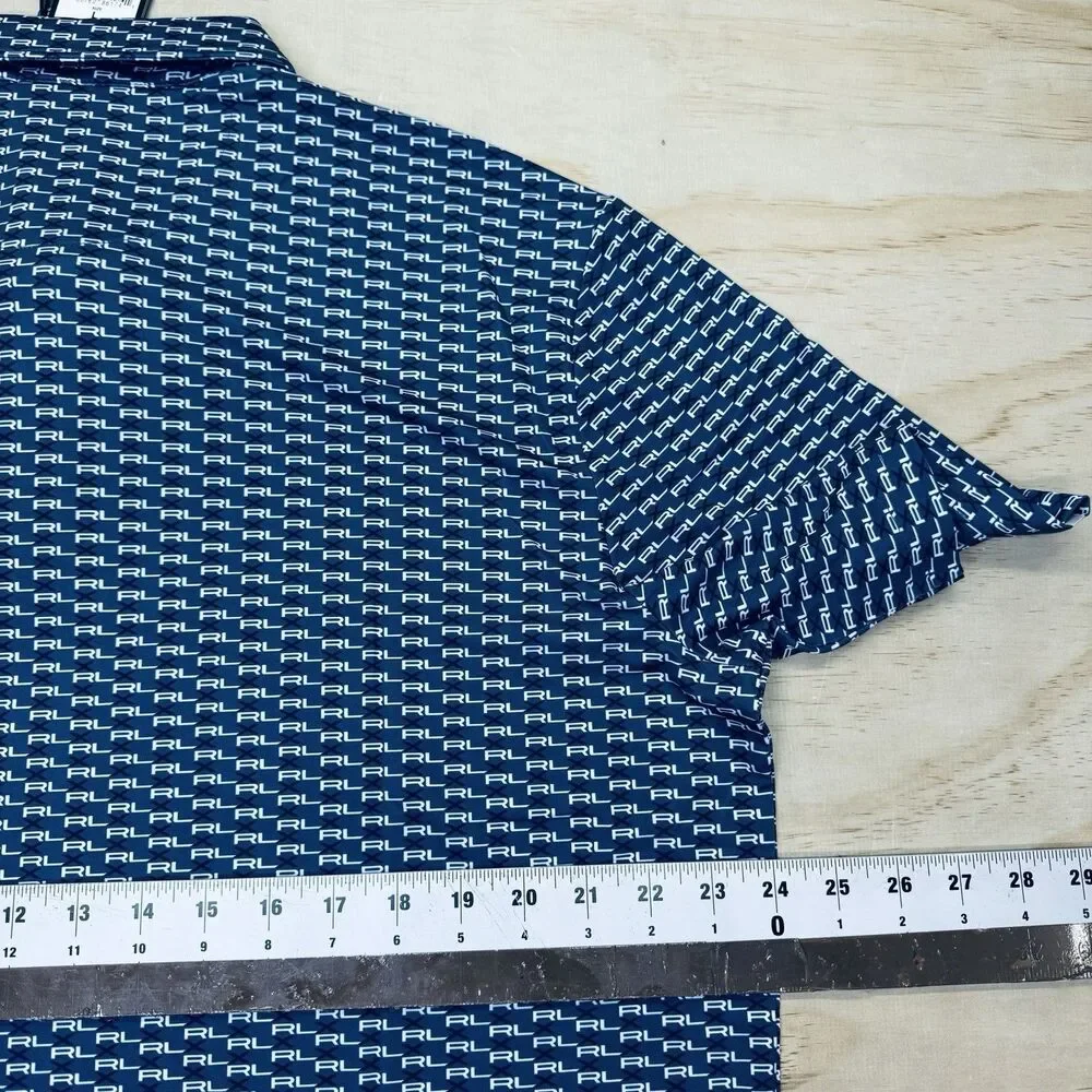 NEW RLX Ralph Lauren Print Lightweight Short Sleeve Blue Golf Polo LG
